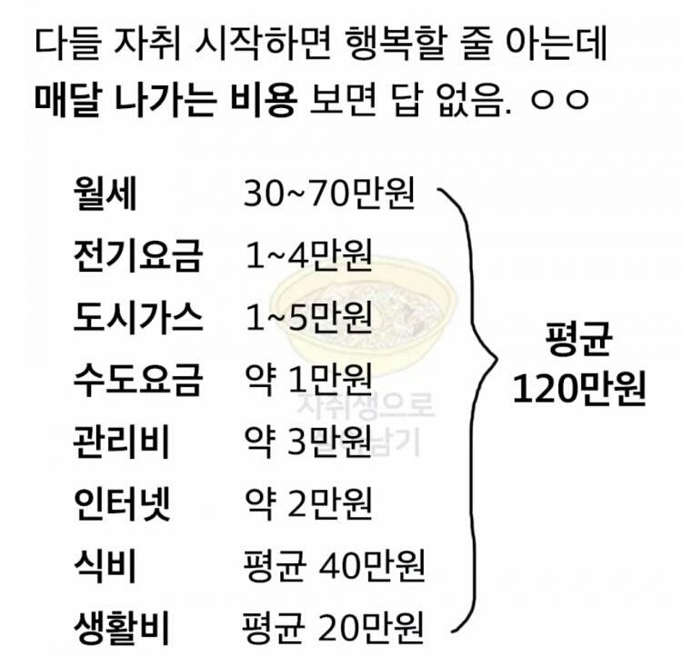 ㄹㅇ 숨만 쉬어도 나간다는 자취 비용