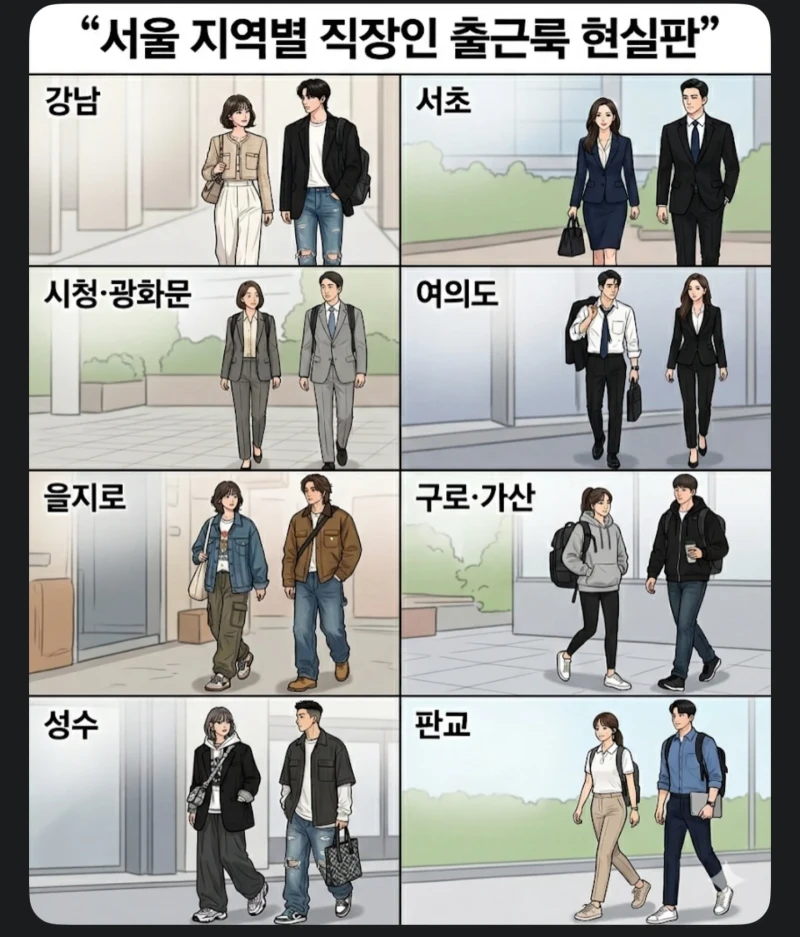 서울 지역별 직장인 출근룩